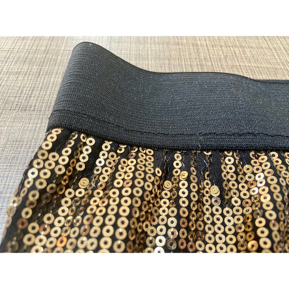 XXI Black Gold Sequin Mini Skirt Glamorous Sparkle Party Ready - Picture 3 of 5